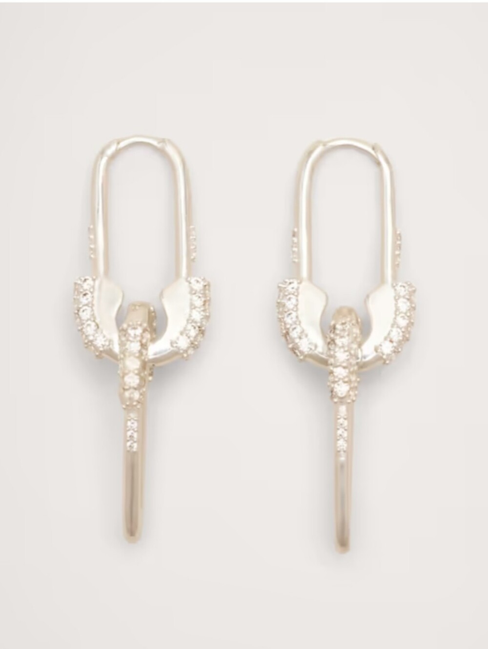 NWT Silver Rhinestone Safety Pin Earrings One Size With Pouch By Banana Republic